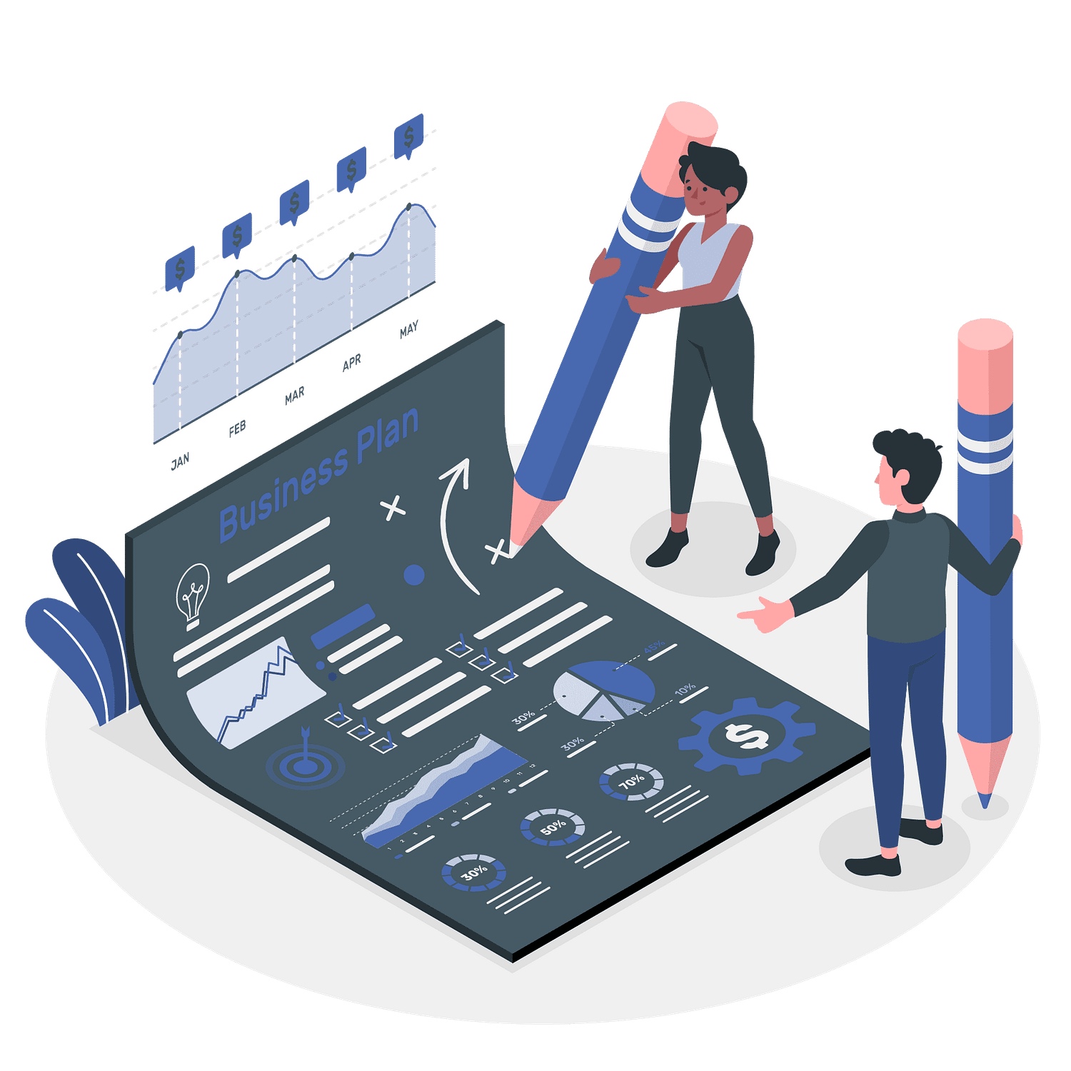 Project Managers Working On Personalized Strategies Vector Illustration