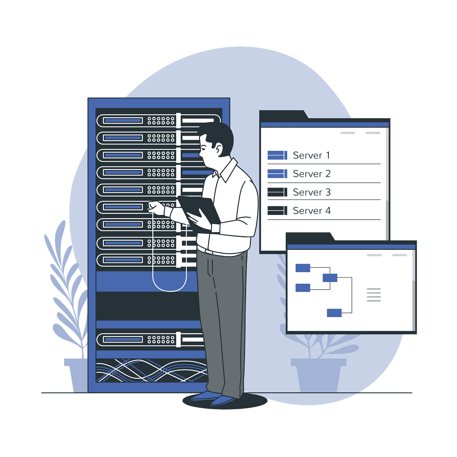 Database Engineer working on server vector illustration